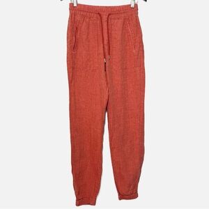 Athleta Retreat linen jogger pants in persimmon orange red with pockets 0 tall